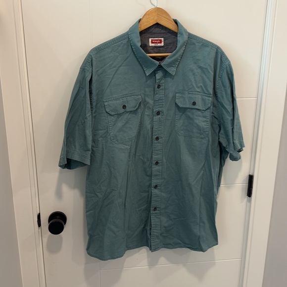 🏴 Wrangler Green Casual Button Down Shirt size XXL - Picture 2 of 9